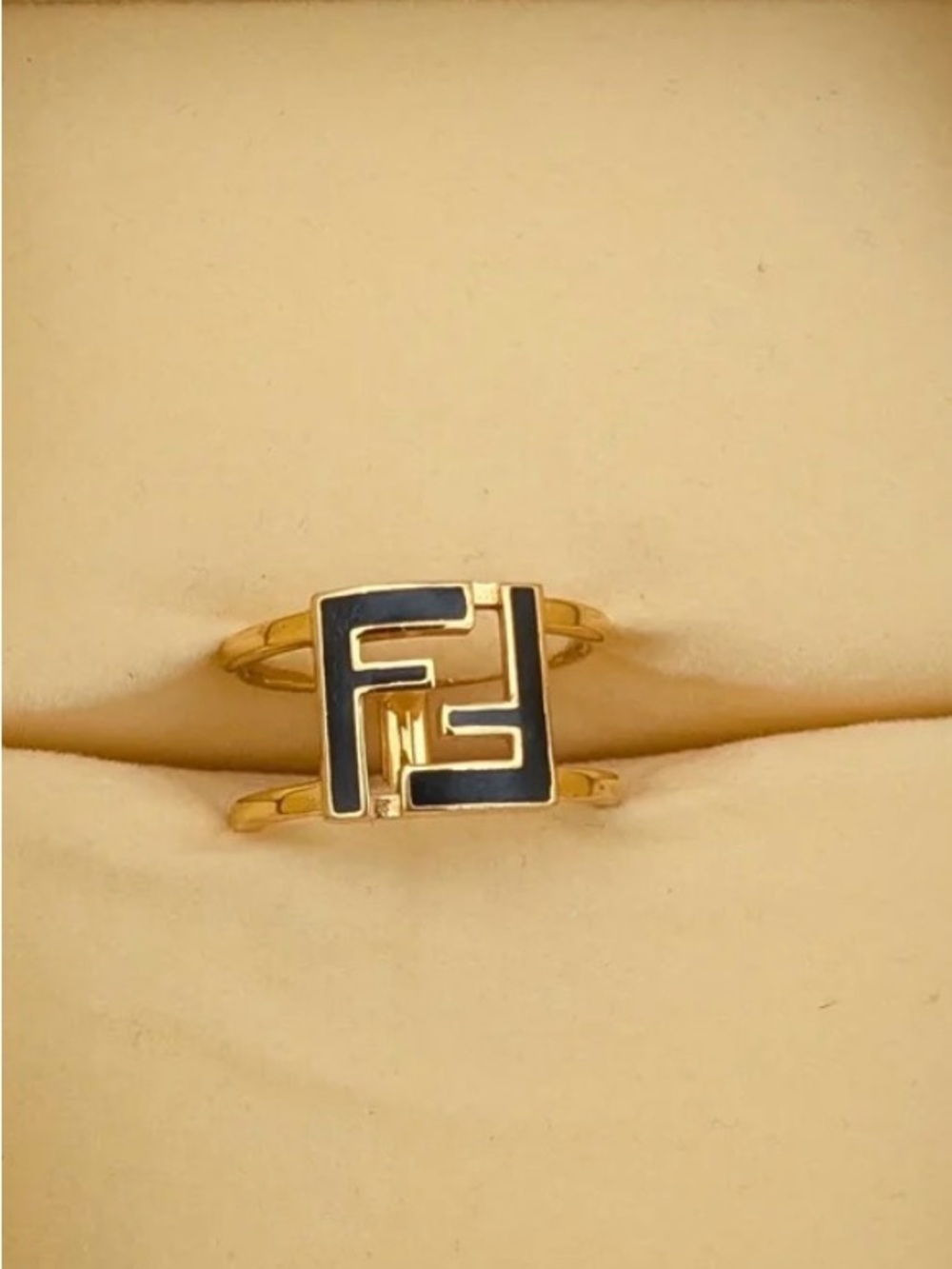 FENDI -Tone Black Enamel Double F Monogram Ring
